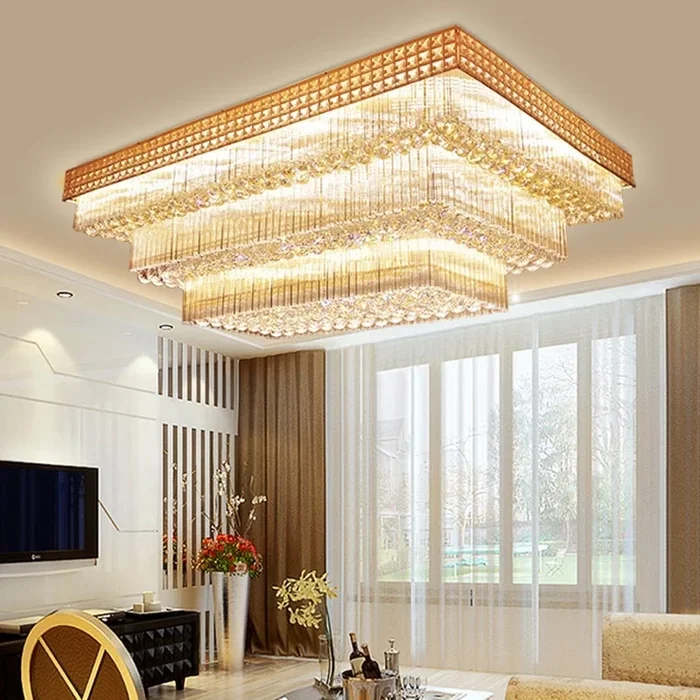 Extra Large Three Layers Rectangular Luxury Flush Mounted Crystal Chandelier for Living RoomVL-X-05400