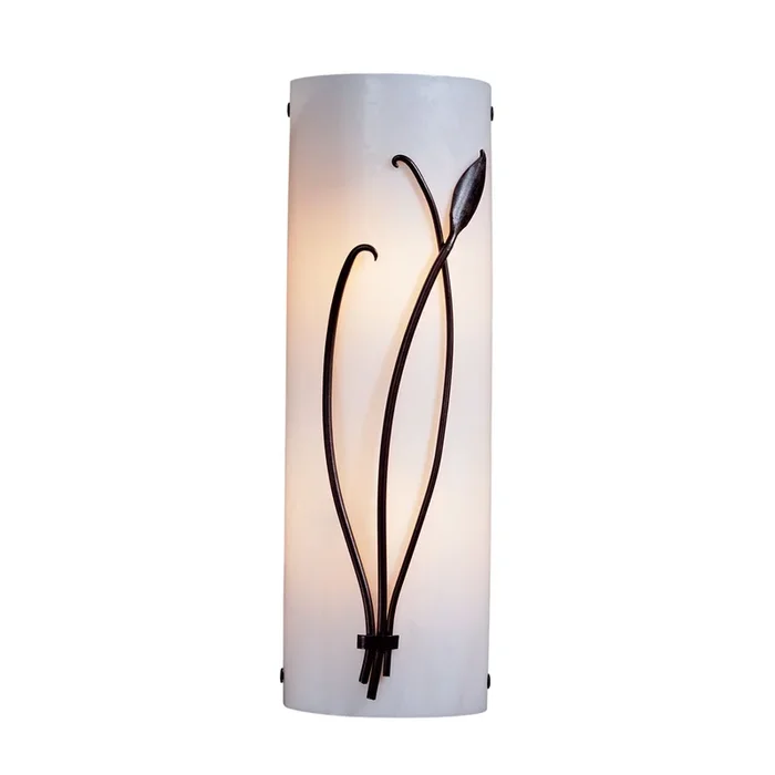 Forged Leaf and Stem Sconce 2-Light Right Facing White Art Glass (BB) in Dark Smoke205770-SKT-RGT-07-BB0411