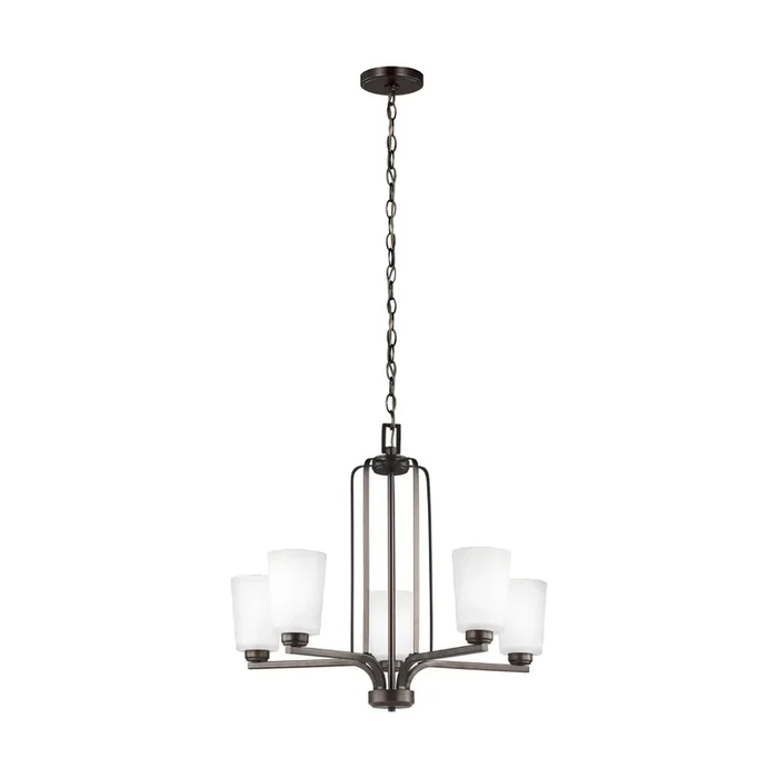Franport Five Light Chandelier LED Traditional 22.875″ Height Steel Round Etched / White Inside Shade in Bronze3128905EN3-710