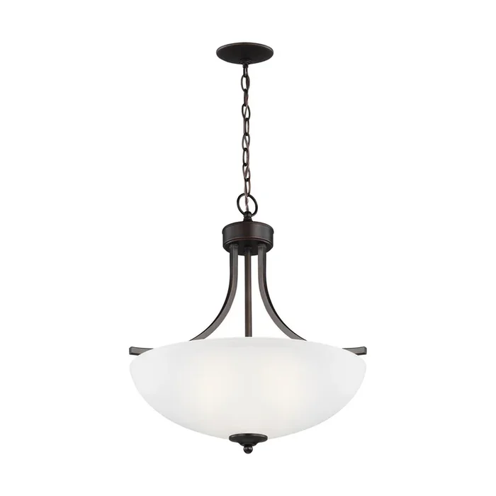 Geary Medium Three Light Pendant LED Transitional 20.625″ Height Steel Round Satin Etched Shade in Bronze6616503EN3-710