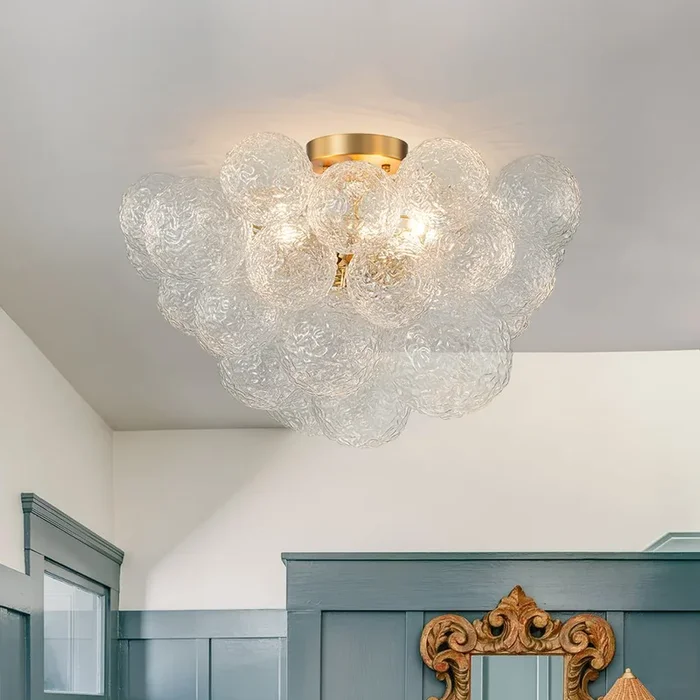 Glam 3-Light Water Patterned Glass Semi-Flush Bubble ChandelierS81010000059908
