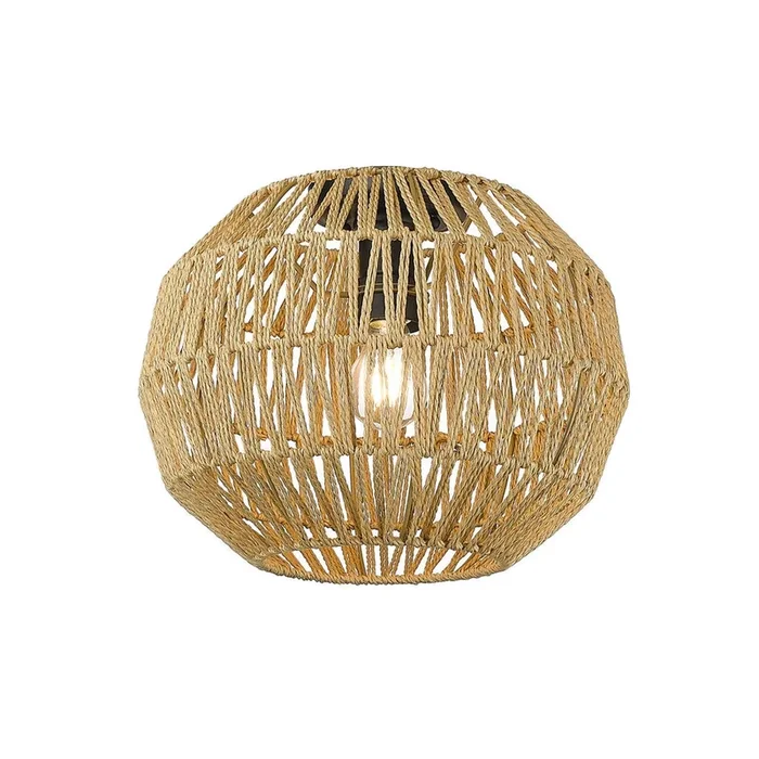 Golden Lighting 6933-FM BLK-NR Florence Flush Mount in Matte Black with Natural Raphia Rope