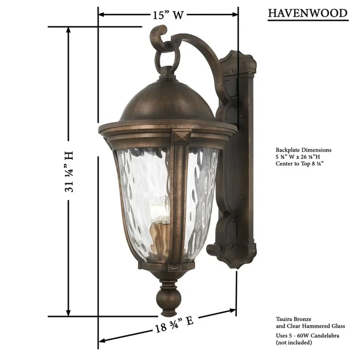 Great Outdoors 73245-748 Havenwood – 5 Light Wall Mount in Tavira Bronze And Alder Silver