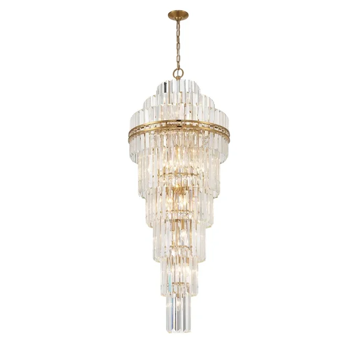 Hayes 31 Light Aged Brass Chandelier Faceted Crystal 24″W x 66″H x 24″DHAY-1419-AG