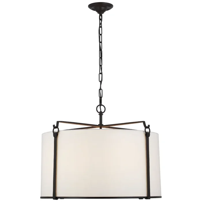 Ian K. Fowler Aspen Large Hanging Shade in Blackened Rust with Linen Shade Ceiling Light W27.5″ x H22″S 5035BR-L