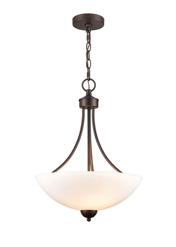 Ivey Lake Pendant – Rubbed Bronze – Etched White Glass – 15in. Diameter – E26 Medium Base