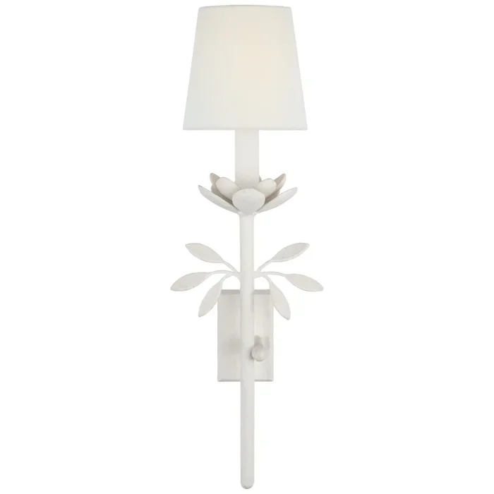 Julie Neill Clementine 22″ Tail Sconce in Plaster White with Linen Shade Wall Light W7.25″ x H23.5″JN 2160PW-L