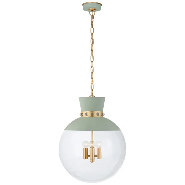 Julie Neill Lucia Large Pendant in Celadon and Gild with Clear Glass Ceiling Light W18″ x H24″JN 5052CEL/G-CG