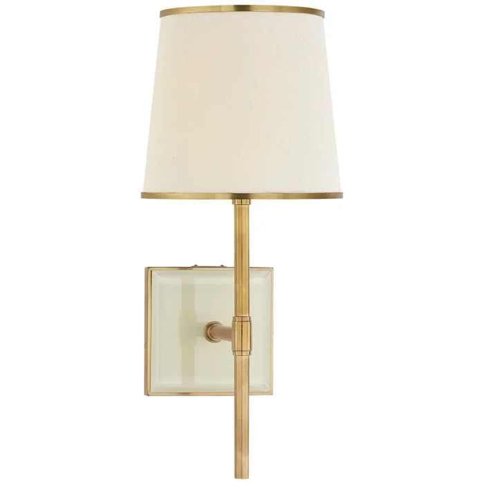 kate spade new york Bradford Medium Sconce in Soft Brass and Cream with Cream Linen Shade with Soft Brass Trim Wall Light W6.5″ x H14.5″KS 2120SB/CRE-L/SB