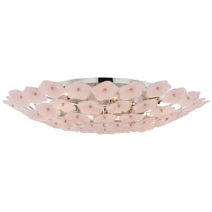 kate spade new york Leighton Grande Flush Mount in Polished Nickel with Blush Tinted Glass Ceiling Light W32.5″ x H6.5″KS 4068PN-BLS