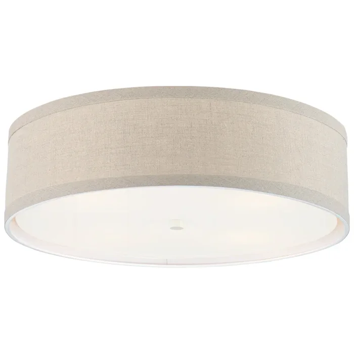 kate spade new york Walker Large Flush Mount in Light Cream with Natural Linen Shade Ceiling Light W24″ x H7.5″KS 4072LC-NL
