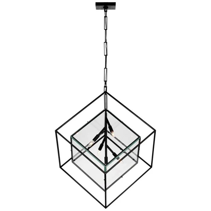 Kelly Wearstler Cubed X-Large Pendant in Aged Iron with Clear Glass Ceiling Light W28.5″ x H36.5″KW 5025AI-CG