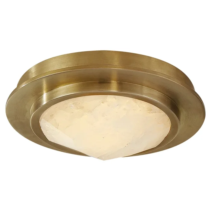 Kelly Wearstler Halcyon 5″ Solitaire Bezel Flush Mount in Antique-Burnished Brass and Natural Quartz Ceiling Light W5″ x H1.25″KW 4093AB/Q