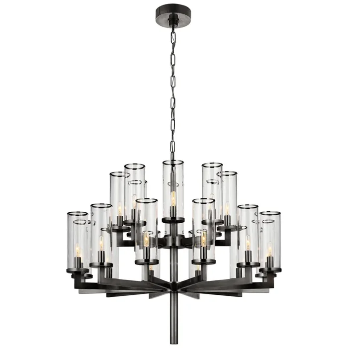 Kelly Wearstler Liaison Double Tier Chandelier in Bronze with Clear Glass Ceiling Light W34″KW 5201BZ-CG