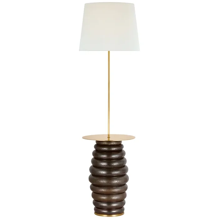 Kelly Wearstler Phoebe Extra Large Tray Table Floor Lamp in Crystal Bronze with Linen Shade W21″ x H59.5″KW 1619CBZ-L