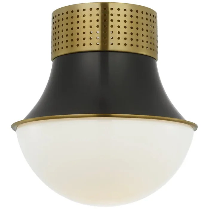 Kelly Wearstler Precision 9″ Flush Mount in Antique-Burnished Brass and Bronze with White Glass Ceiling Light W8.75″ x H9″KW 4058AB/BZ-WG