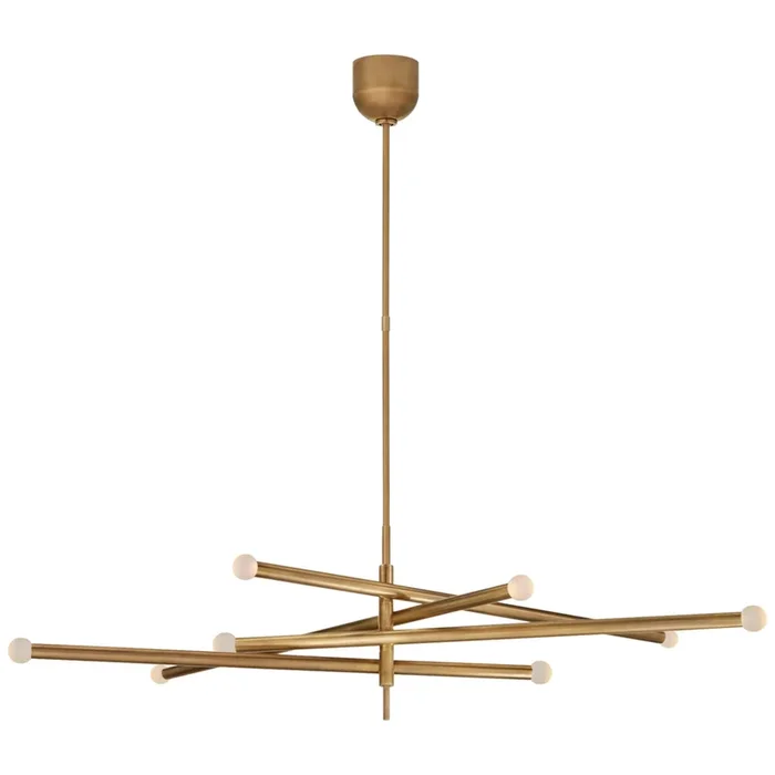 Kelly Wearstler Rousseau Grande Eight Light Articulating Chandelier in Antique-Burnished Brass with Etched Crystal Orb Ceiling Light W3.5″ – 53.25″KW 5589AB-ECG