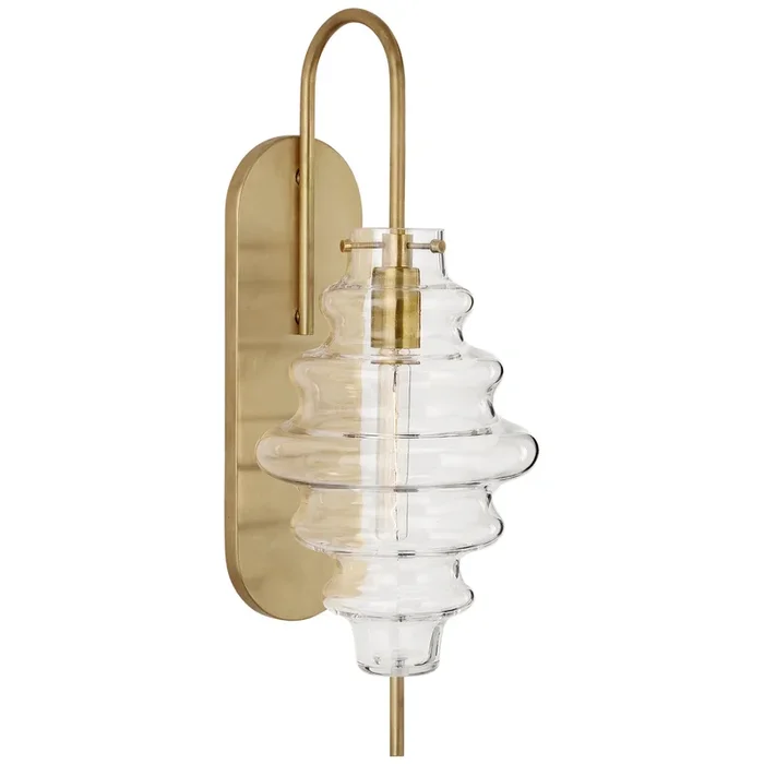 Kelly Wearstler Tableau Large Sconce in Antique-Burnished Brass with Clear Glass Wall Light W6.75″ x H17.5″KW 2270AB-CG