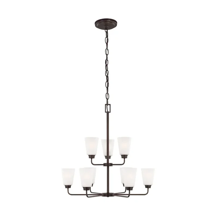 Kerrville Nine Light Chandelier LED Transitional 29″ Width 29.5″ Height Steel Round Satin Etched Shade in Bronze3115209EN3-710