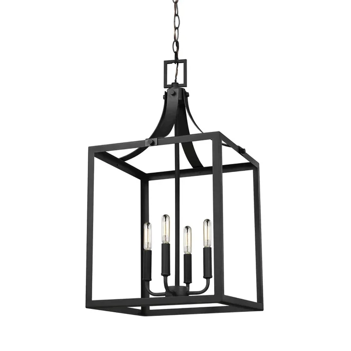 Labette Large Four Light Hall / Foyer LED Traditional Pendant 14″ Width 27.25″ Height Steel in Black5340604EN-12