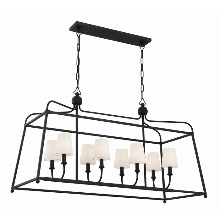 Libby Langdon Sylvan 8 Light Black Forged Linear Chandelier Silk Shade 42″W x 25″H x 18″D2249-BF