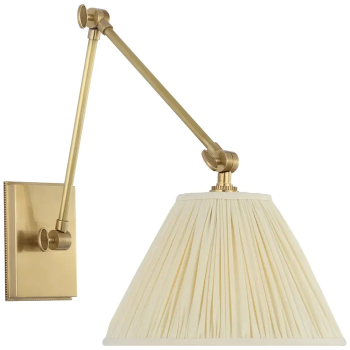 Marie Flanigan Wimberley Double Library Wall Light in Soft Brass with Silk Pleated Shade W9″ x H12.25″ – 12.5″MF 2201SB-SP