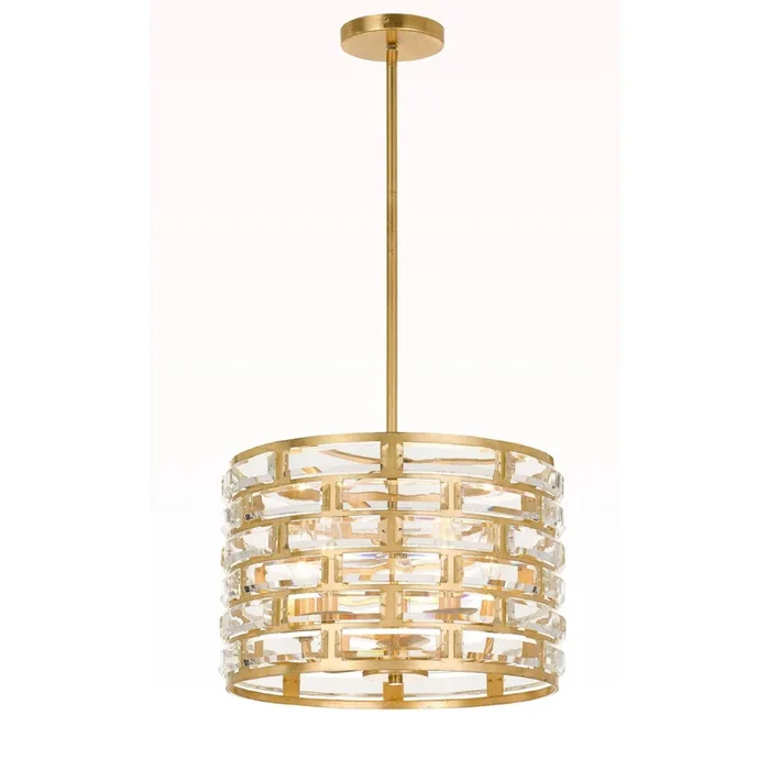 Meridian 5 Light Antique Gold Pendant Hand Cut Crystal 15″W x 10″H x 15″DMER-4865-GA