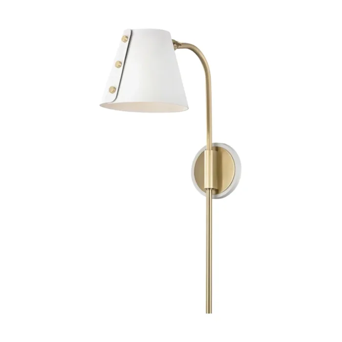 Meta 1-Light Plug-in Sconce in Aged Brass/Soft Off White 5L x 6.75W x 22HHL174201-AGB/WH