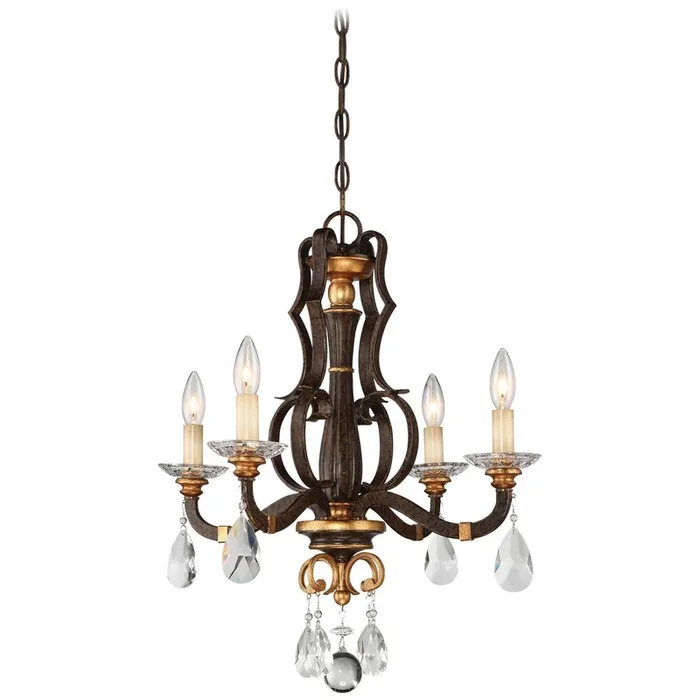 Metropolitan N6454-652 Chateau Nobles 4 Light Mini Chandelier in Raven Bronze W/Sunburst Gold H