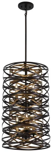 Minka-Lavery Vortic Flow Six Light Pendant in Dark Bronze W/Mosaic Gold Inte – 4672-111