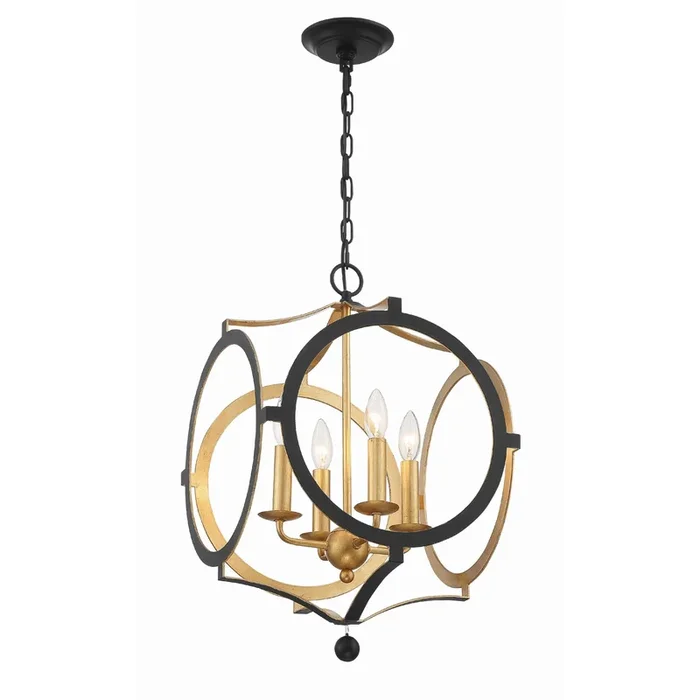 Odelle 4 Light Black + Antique Gold Lantern Chandelier 20″W x 20″H x 20″DODE-704-BK-GA