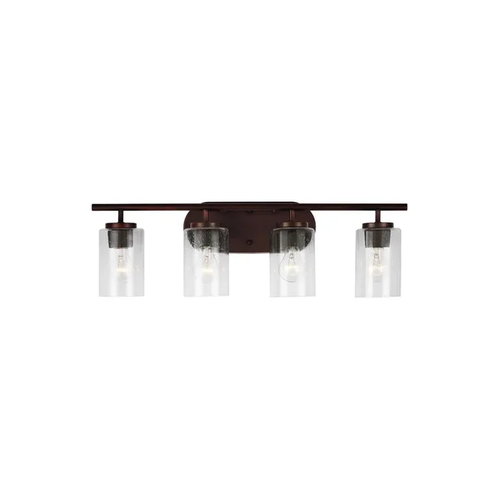 Oslo Four Light Wall / Bath Contemporary Fixture 27.5″ Width 8.5″ Height Steel Round Clear Seeded Shade in Bronze41173-710