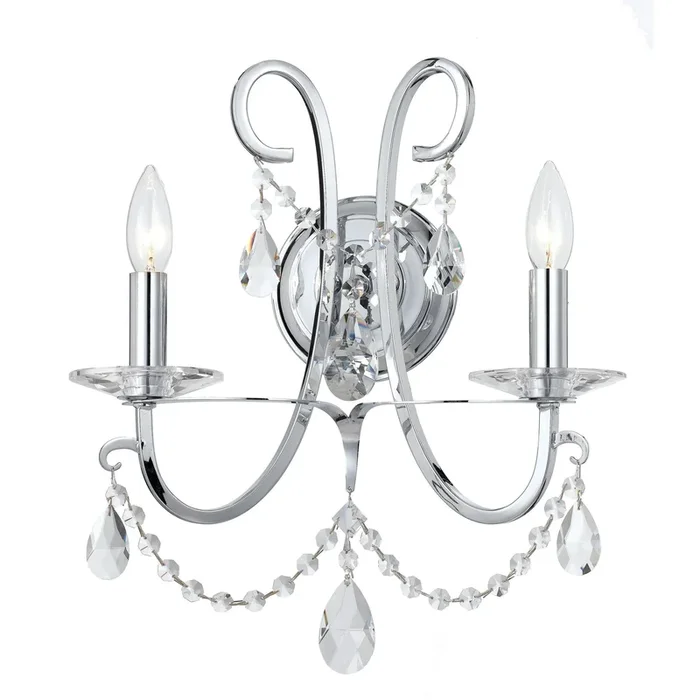 Othello 2 Light Polished Chrome Sconce Hand Cut Crystal 14″W x 16″H x 6″D6822-CH-CL-MWP