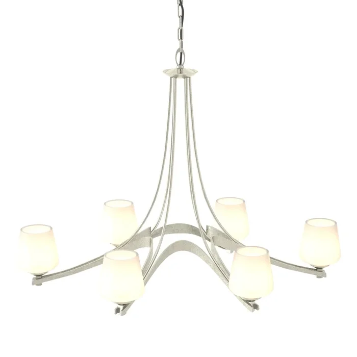 Oval Ribbon Opal Glass 6 Arm Chandelier 6-Light Opal Glass (GG) in Sterling104106-SKT-85-GG0236