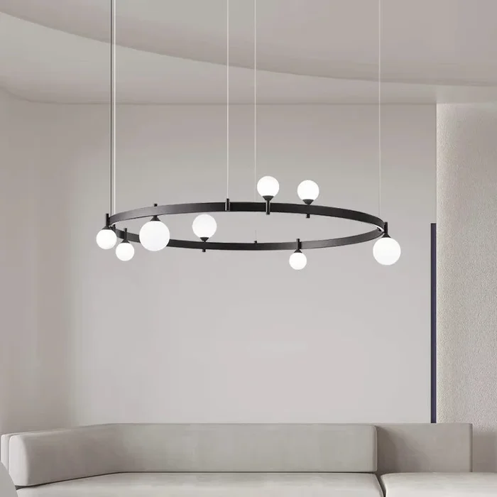 Oversized Minimalist Black Iron Ring Glass Light Chandelier for Living/Dining RoomVLT-01130