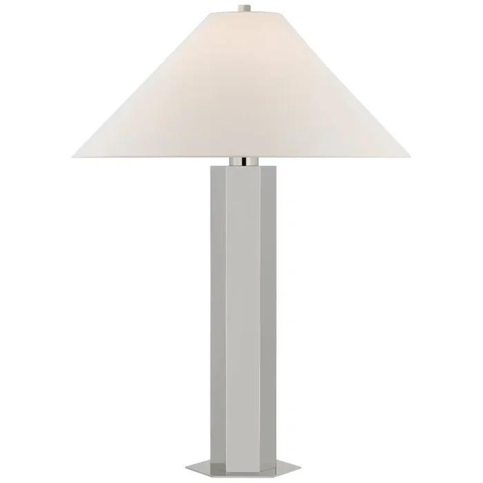 Paloma Contreras Olivier Medium Table Lamp in Polished Nickel with Linen Shade W20″ x H28″PCD 3000PN-L