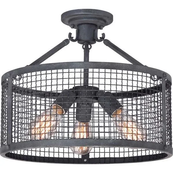 Quoizel WLR1716MB Wilder 3 Light Semi-Flush Mount in Mottled Black