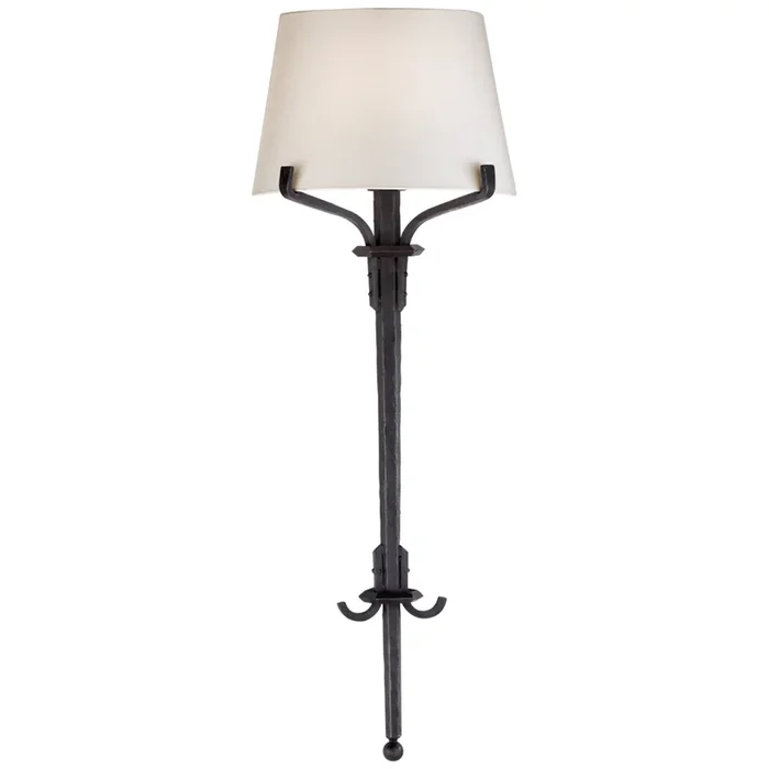 Ralph Lauren Allegra Medium Torch Tail Sconce in Aged Iron with Linen Shade Wall Light W13″ x H35″RL 2329AI-L