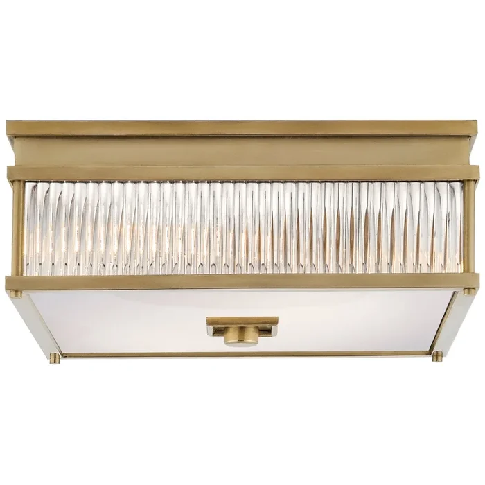 Ralph Lauren Allen Square Flush Mount in Natural Brass and Glass Rods with White Glass Ceiling Light W12″ x H5″RL 4803NB