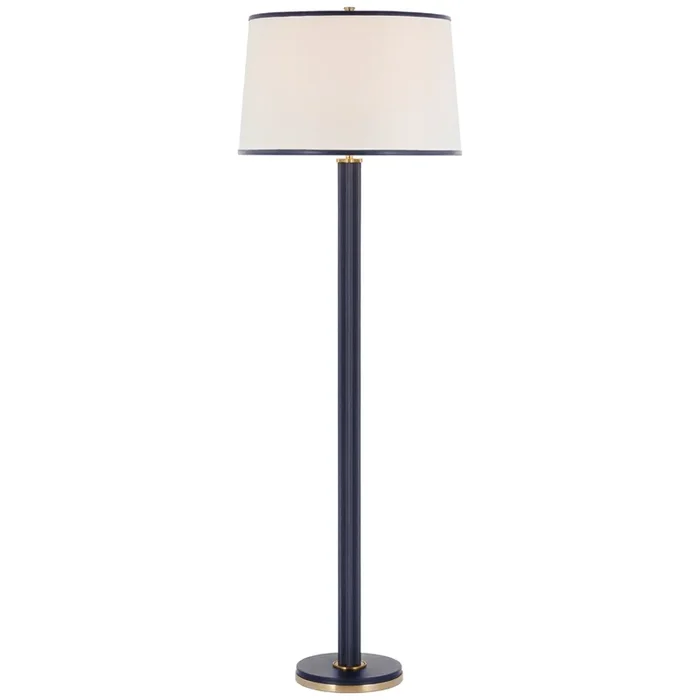 Ralph Lauren Riley Large Floor Lamp in Natural Brass and Navy with Leather Trimmed Linen Shade W22″ x H66″RL 1493NB/NVY-L