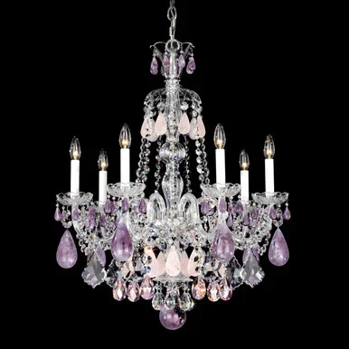Schonbek Hamilton Rock Crystal Seven Light Chandelier in Polished Silver – 5536AM
