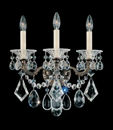 Schonbek La Scala Three Light Wall Sconce in Antique Silver – 5002-48