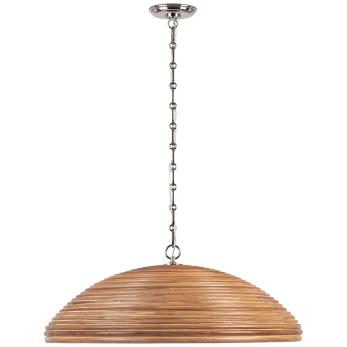 Suzanne Kasler Emerson 29″ Pendant in Polished Nickel with Natural Rattan Shade Ceiling Light W29.25″ x H11″SK 5385PN-NRT