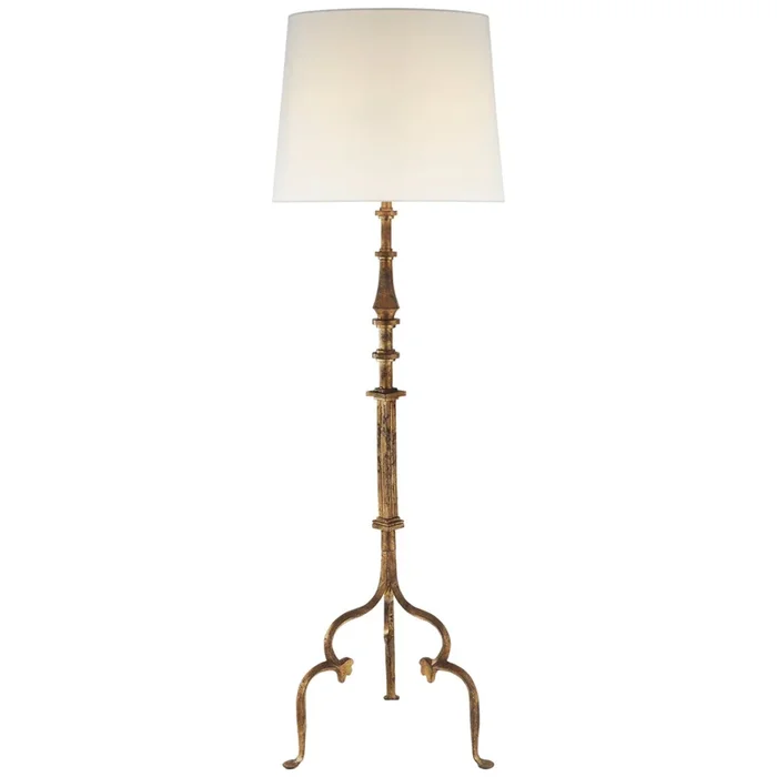 Suzanne Kasler Madeleine Floor Lamp in Gilded Iron with Linen Shade W21″ x H66″SK 1505GI-L