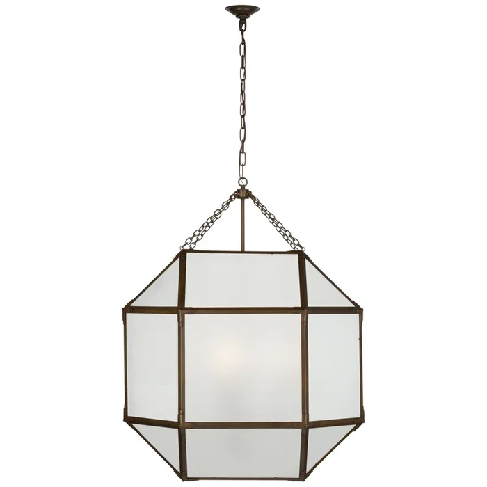 Suzanne Kasler Morris Grande Lantern in Antique Zinc with Frosted Glass Ceiling Light W30.5″ x H39.25″SK 5034AZ-FG