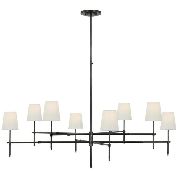 Thomas O’Brien Bryant Grande Two Tier Chandelier in Bronze with Linen Shades Ceiling Light W60″TOB 5198BZ-L