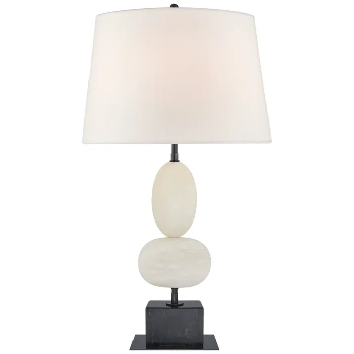 Thomas O’Brien Dani Medium Table Lamp in Alabaster and Black Marble with Linen Shades W15.75″ x H28″TOB 3980ALB/BM-L