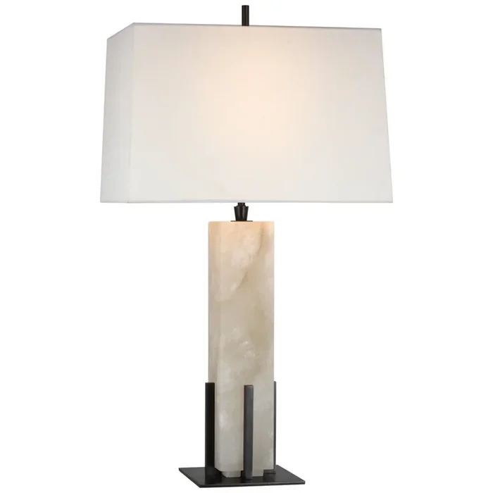 Thomas O’Brien Gironde Large Table Lamp in Alabaster and Bronze with Linen Shade W17″ x H31.25″TOB 3920ALB/BZ-L