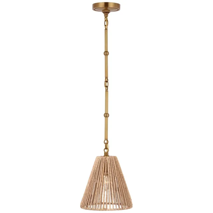 Thomas O’Brien Goodman Petite Hanging Shade in Hand-Rubbed Antique Brass with Natural Abaca Shade Ceiling Light W9.5″TOB 5089HAB-NAB