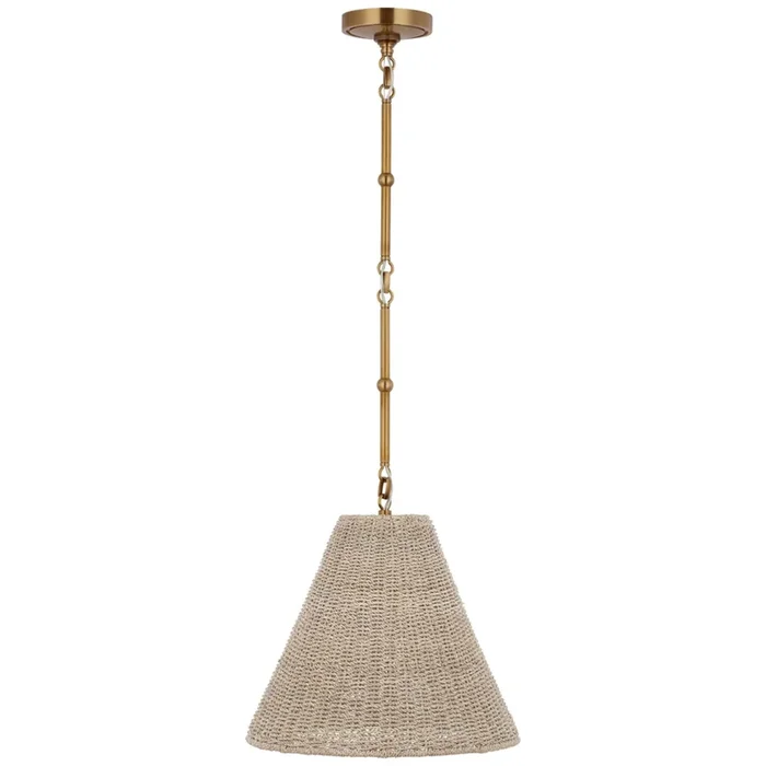 Thomas O’Brien Goodman Small Hanging Light in Hand-Rubbed Antique Brass with Ash Shade Ceiling Light W15″TOB 5090HAB-ASH